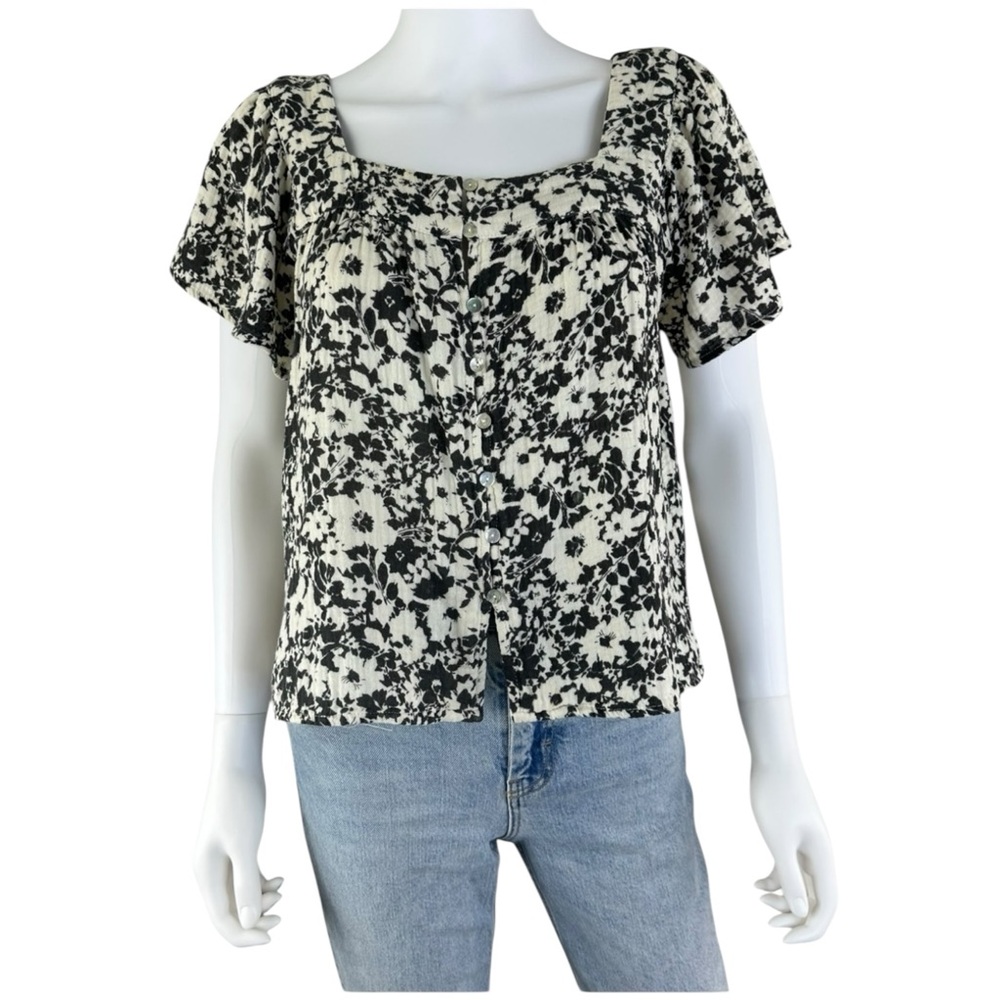 Rails Black Floral Print Magnolia Top Size XS
